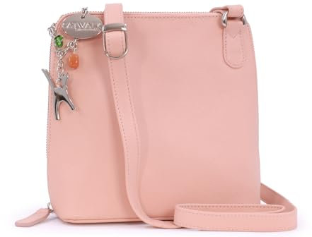 Catwalk Collection Handbags - Damen Leder Umhängetasche - Crossbody Bag/Handtasche Mittelgroß - Verstellbarer Schultergurt - ELEANOR - Rosa