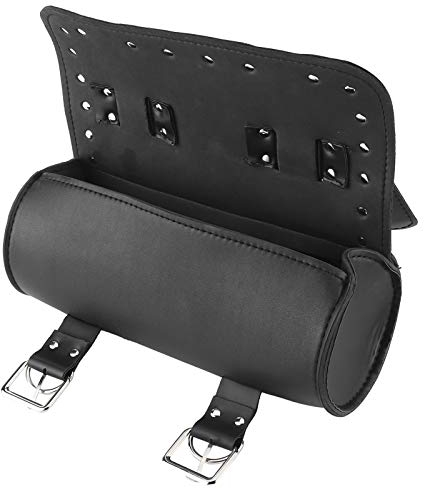 Motorradtasche, Motorrad Lenkertasche Satteltaschen, PU-Leder Handgemachte Motorrad-Gabel-Taschen-Rolle, Universal Motorrad-Rollgepäck(Schwarz)