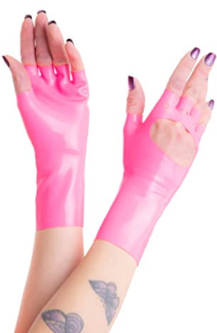 Rubberfashion Guanti in lattice brevi - Guanti da motociclista - Guanti in lattice senza dita fino al polso per uomini e donne rosa 0,4 mm M