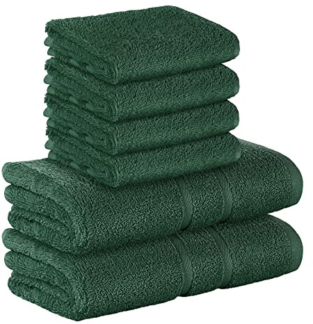 StickandShine 6 TLG. (4X Gästehandtuch / 2X Handtuch) in dunkelgrün/Premium Frottee Set aus 100% Baumwolle mit 500g/m² 6er Pack