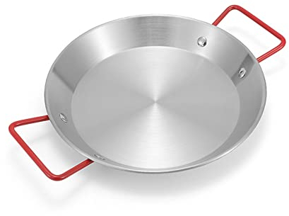 SPORTARC Paella-Pfanne aus poliertem Stahl, spanischer Stil, Paella-Pfanne, Meeresfrüchte, 25 cm, Edelstahl, Bratpfanne, Hühner-Topf, Küche, Camping, Outdoor, roter Griff