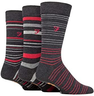 Farah Mens Argyle and Striped Cotton Socks 3 Pack Char/Berry Stripe 6-11