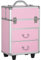 HOMCOM Valise Trolley Maquillage Mallette cosmétique Vanity poignée télescopique réglable 36L x 23l x 58H cm alu ABS Rose