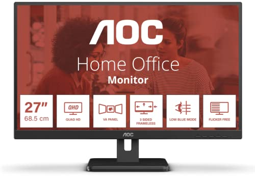 AOC Q27E3UAM - 27 Zoll Quad HD Monitor, AdaptiveSync, Laustprecher (2560x1440, 75 Hz, DisplayPort, HDMI, USB Hub) schwarz