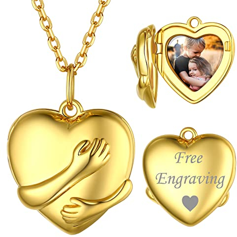 ChicSilver gold Personalisierter Herz Bild Amulett Damen Kette mit Wunsch Gravur Beste Geburtstaggeschenke personalisierter Fotoanhänger