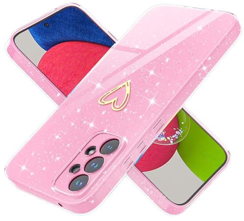 Yichxu Handyhülle für Samsung Galaxy A52S 5G Hülle Glitzer Herz Love Silikon TPU Stoßfeste Schutz Bumper Case Cover Glänzend Ultra Dünn Kratzfeste Schutzhülle für Samsung A52 4G / 5G, Rosa