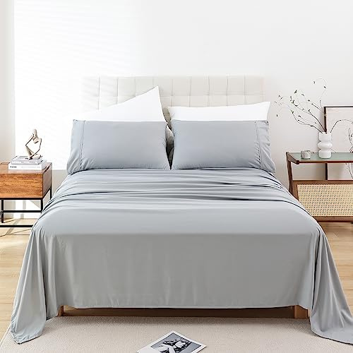 Whitney Home Textile Twin Sheet Set - 3 Piece Bed Sheets for Twin Size Bed, Extra Soft Breathable, Deep Pocket Hotel Luxury Cooling Sheets, Wrinkle Free Oeko-Tex, Grey