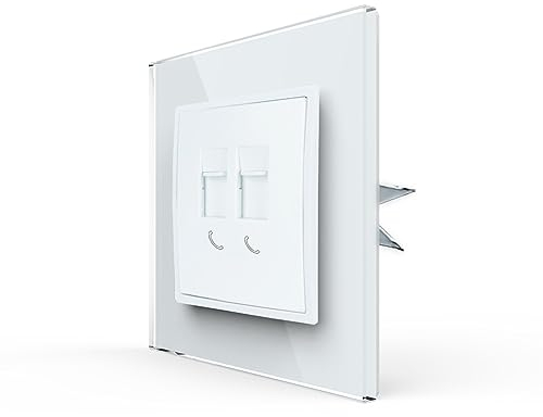 LINA Telefondose RJ11 2Fach Dose Telefon Unterputz weiß Glasrahmen H1-D62TE Komplettset UP Stecker Wandsteckdose einfach Rahmen