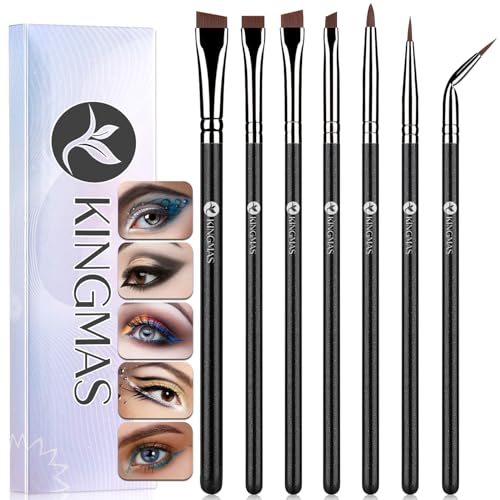KINGMAS Feiner abgewinkelter Eyeliner-Pinsel, Premium 7-teiliger Gel-Eyeliner-Make-up-Pinsel, abgewinkelter flacher Definierer, ultradünner gebogener Augenpinsel