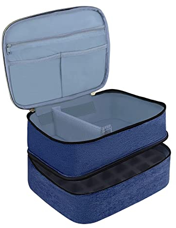 Amagogo Custodia per smalto per unghie Porta smalto per unghie con scomparto con manico Set per nail art Organizer Borsa cosmetica per strumenti per manicure, Blu