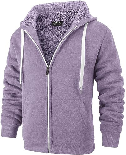 igeekwell - Felpa con cappuccio da uomo, con cerniera, casual, colore classico, viola chiaro, XXL