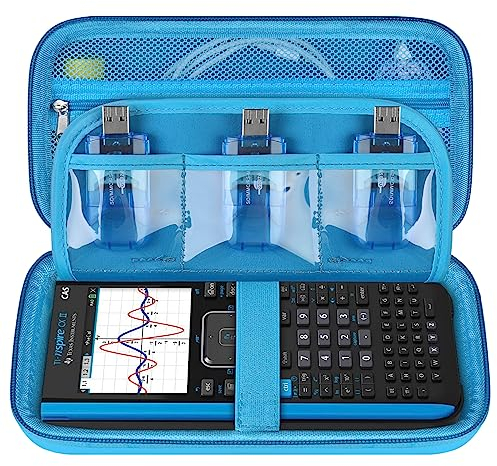 Supmay Hartschalenkoffer für Texas Instruments TI-Nspire CX II CAS/TI-Nspire CX II Farbgrafikrechner, Aufbewahrungshalter mit Netztaschen für USB-Strom-Ladekabel, Bedienungsanleitung und mehr, Blau