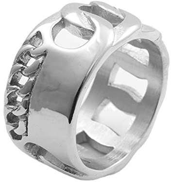 BCughia Stainless Steel Ring Men, Pinky Ring Silber Edelstahl Kette Hohl Engagement Ringe Geschenk für Herren Größe 70 (22.3)