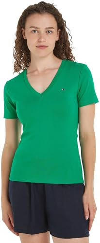 Tommy Hilfiger Camiseta de manga corta Mujer New Slim Cody con cuello de pico, Verde (Olympic Green), XXS