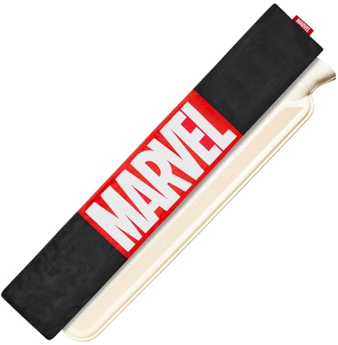 Marvel Hot Water Bottle with Fleece Cover - 1.7 or 2 Litre Capacity Rubber Hot Water Bag Long - Cosy Gifts for Men (Black Marvel Long)