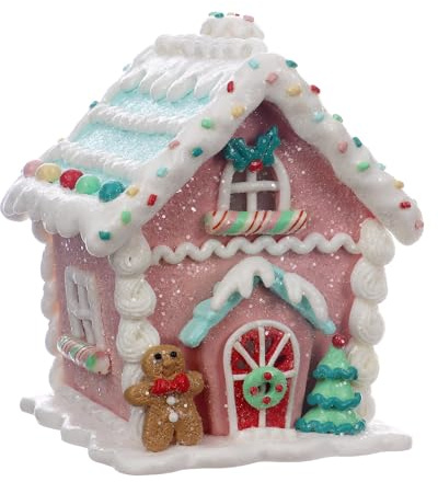 Season 2 Season Christmas Decorations 5.9 LED Gingerbread House Xmas Village Ornaments with Gingerbread Human Cookie and Christmas Pine Tree for Home Decor Holiday Decor