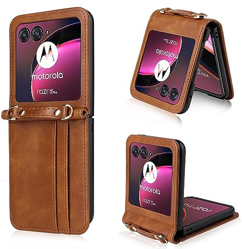 COQUE Motorola Razr 40 Ultra Etui à Rabat, Etui Portefeuille Porte-Cartes de Visite Magnétique Multi-Slot latéral, Housse de Téléphone à Rabat pour Motorola Razr 40 Ultra-Marron