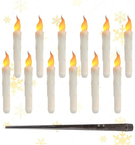 Nexoria Schwimmkerzen, 12 Stück Halloween Schwimmende Kerzen Mit Fernbedienung Stabkerzen Flackernde Flammenlose Kerzen Taper Mit Angelschnur Künstliche Fensterkerzen Für Weihnachten