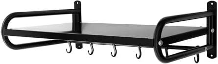 TaNeHaKi Wall Mounted Mikrowellen Regal Edelstahl Mikrowelle Halterung Mit 6 Mobile Haken 2cm Dicke KüChe Household Heavy Duty Shelves Mikrowellenhalter