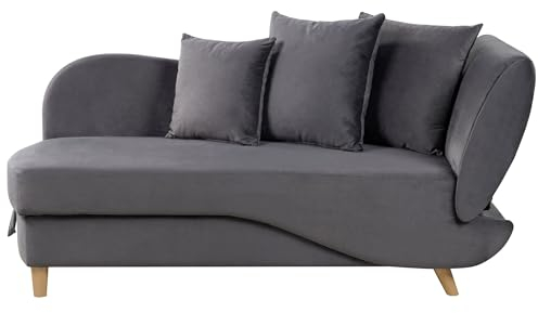 Beliani Chaiselongue Samtstoff grau rechtsseitig mit Stauraum Kissen modern Meri II