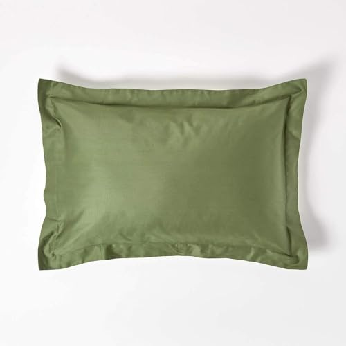HOMESCAPES Moss Green Organic Cotton Oxford Pillowcase Standard Size 400TC 600 Thread Count Equivalent Housewife Pillow Case Pack of 2