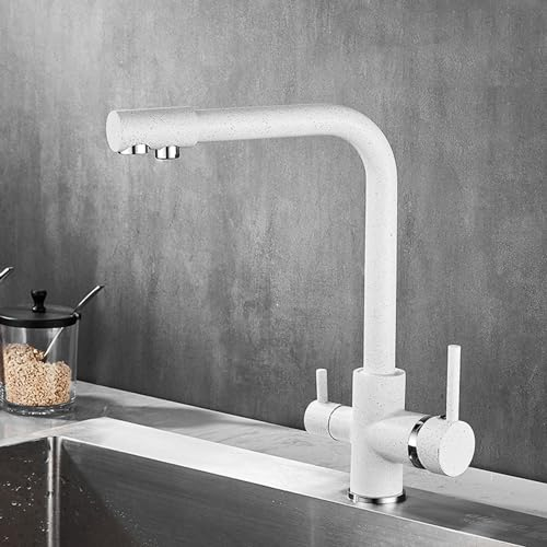 XJTNLB Rubinetto Cucina 3 Vie per Depuratore Bianco Rubinetto Lavello Cucina con Doppio Manopole Rubinetto a Osmosi Miscelatore Tre Vie