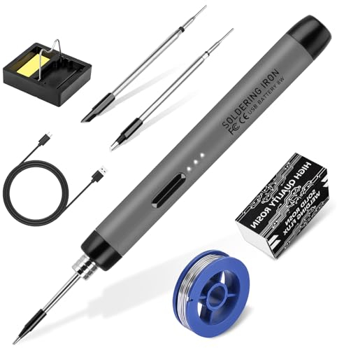 Set di saldatori senza fili – Saldatore USB con 3 temperature regolabili 300 ℃-450 ℃, 3 punte di saldatura, supporto per saldatore, pasta per saldare, kit per saldatura KKMOL per riparazione della