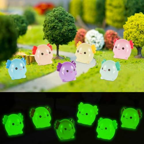 30St Leuchtend Mini Axolotl Harz, Leuchtet im Dunkeln Axolotl Minifiguren Miniatur Axolotl Figuren Mini Tiere Kunstharz für Garten Landschaft Kunsthandwerk Kuchen Dekoration