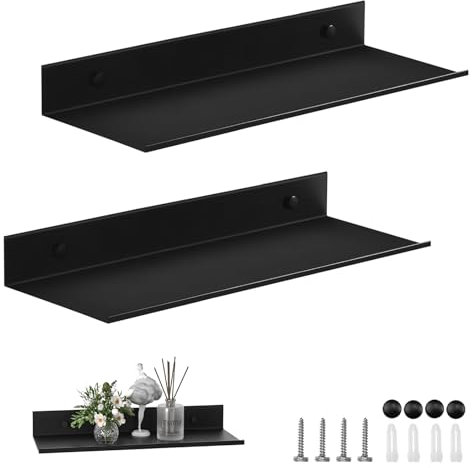 2 Stück Wandregal Metall Schwarz, 30CM Schwebendes Regal, Badezimmer Regalbrett für die Dusche, für Badezimmer, Wohnzimmer, Küche, Schlafzimmer, Büro