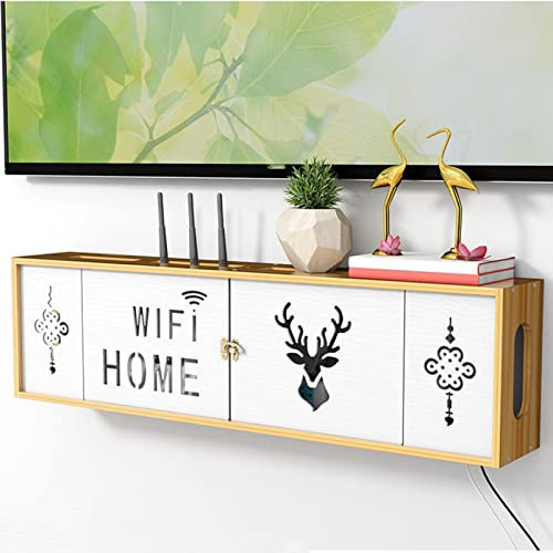 Wall Mounted Wifi Router Storage Box - Cable Hide Box for Desk Cable Management, Wooden Wifi Box Wall Shelf