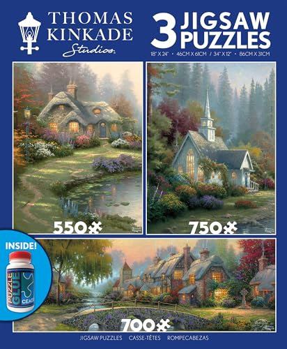 Ceaco - 3 in 1 Multipack - Thomas Kinkade - (1) 550 Teile, (1) 750 Teile, (1) 700 Teile Panorama-Puzzle