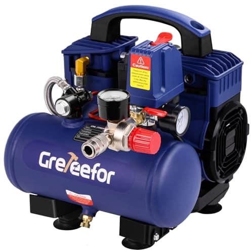 Air Compressor, 1 Gallon Ultra Quiet Portable 60dB Quick Fill 13 Seconds 1 Gallon Compact Oil Free for Tire Inflation/Nail Gun/Pneumatic Tools/Cleaning