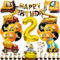 Cadimus Bagger Deko Kindergeburtstag 2, Geburtstagsdeko Junge, Baustelle Geburtstag Mit Happy Birthday Banner, Folienballons 2 Jahre alt und Kuchen Deko