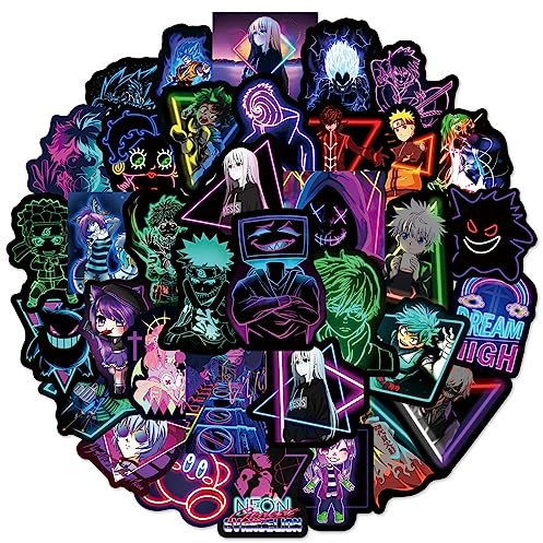 50PCS Neon Anime Stickers for Laptop Water Bottle Luggage Snowboard Bicycle Skateboard Decal for Kids Teens Adult Stickers