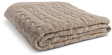 Mood & Ambience Sogno Avvolgente Decke | Kuscheldecke 130x170 cm Taupe für Sofa & Wohnzimmer | Weiche Decke aus Baumwolle | Warme Kuscheldecke für Herbst, Winter & Alle Jahreszeiten