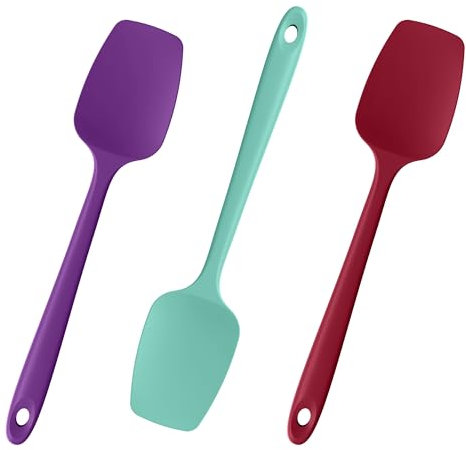 Doosu Silicone Spoon Spatulas, 315℃ Heat Resistant Flexible Cooking Spoons Kitchen Rubber Spoonula Scraper for Mixing Stirring Scraping Serving Non-Stick Cookware (3 Pieces, Multicolors3)