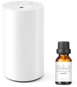 LOXIM Diffusore di aromi senza acqua senza fili con menta piperita, oli essenziali, profumo interno auto con batteria, 3 nebbia fredda, 3 timer 1/2/3H, diffusore di aromaterapia, per auto, ufficio