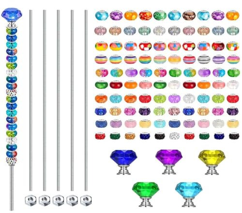 BetterJonny Gartenstecker zum Selbermachen, mit 6 bunten Kristall-Stoppern, 6 Gewindestangen mit 100 großen Löchern, 118 Stück
