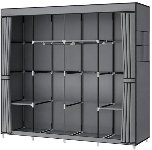 Hengsong Kleiderschrank-Stoff,Stoffschrank 170x175x45cm,Stoffkleiderschrank Faltbar,Stoffschrank mit Kleiderstange Stabil,Stoffhülle Nicht Separat Anbringen,mit Verdicktes Stahlrohr Ø 16 mm,Grau