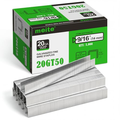 meite T50 Staples, Type 140/14 mm Heavy Duty Staples for Staple Gun, 5,000 Counts, Galvanized, 10.5 mm Crown, Compatible with T50/140 Staple Gun, Ideal for Upholstery, Furniture