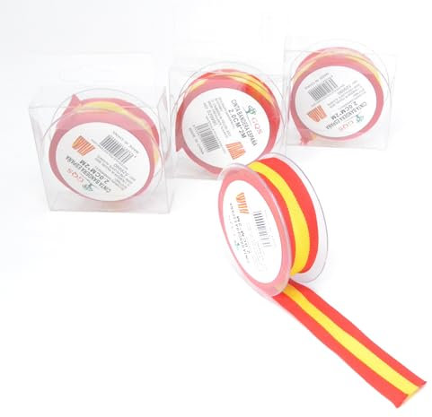 paquete de 3. 2 cm x 2 metros. 6 metros total. cinta bandera española rollo de tela para artes y manualidades. coser tela. Decoración de la bandera de España.