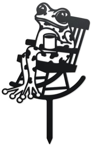 WADORN Schaukelstuhl Frosch Silhouette Gartenstecker Dekor, Metallfrosch Liebhaber Geschenke Pfähle Statuen Ornamente Für Hofkunst Schwarze Silhouette Hof Außendekor Für Den Außenbereich, 38x23cm