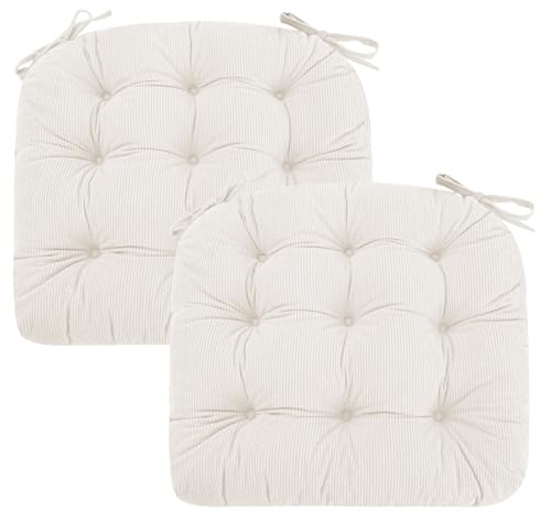 PRIMEPATIO Seat Pad for Dining Chair Set of 2, 7cm Thick Kitchen Garden Chair Cushions Turfted Chair Pads with Ties, Comfortable Soft Indoor Outdoor Seat Cushion, Reversible, 40x40cm, Beige