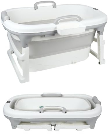 OHMG Babybadewanne, faltbar, Babybadewanne mit Digital-Thermometer, Badewannenkissen, zusammenklappbar, kompakt, tragbar mit Ablagefach (99 x 62 x 52,9 cm)