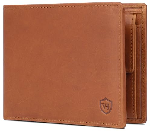 VON HEESEN Leder Geldbörse RFID Schutz I Echtleder Geldbeutel für Damen & Herren I Portemonnaie Brieftasche Wallet Portmonee (Cognac Waxy)