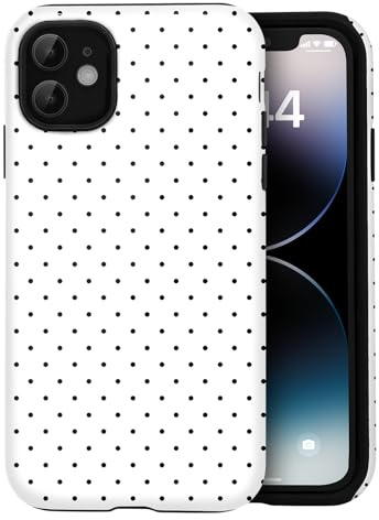 Amzfield Compatible with iPhone 12/12 Pro Case, Cute Small Polka Dot Aesthetic Retro Design for Women Girls Fall Simple Chic Girly Pretty Dual Layer Hybrid Protection Elegant Case, White