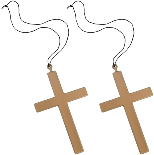 KUMSODE 2 Stück Halskette Kreuz Gold Kreuz mit Kordel für Priester Bischof Nonne Pfarrer Accessoire Priesterkreuzen zum Verkleiden an Fasching, Mottoparty, Halloween, Ostern