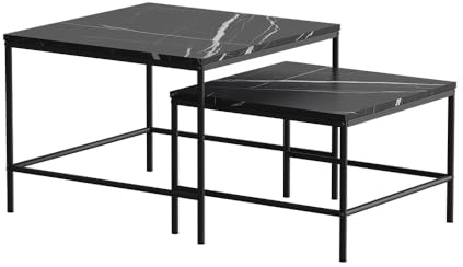 Vicco Couchtisch-Set Ramio, Schwarzer Marmor, 60 x 60 cm | 2 Teile, zur flexiblen Nutzung als Ablagefläche oder Beistelltische