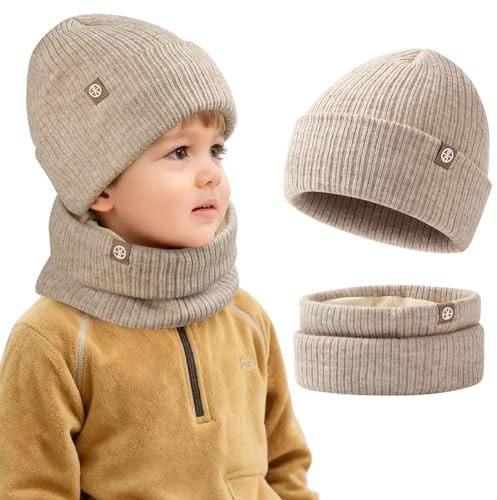 AOOSA 2PCS Bonnet Et Écharpe Tricotés pour Enfants, Doux et Confortable