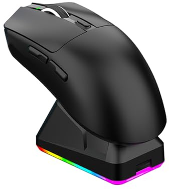 Tosuny Kabellose Gaming Maus, Tri Mode 2,4 G/USB/Bluetooth Gaming Maus mit RGB Ladestation, 800–12000 DPI, 7 Programmierbare Tasten, Wiederaufladbare Maus für Laptop PC (Black)